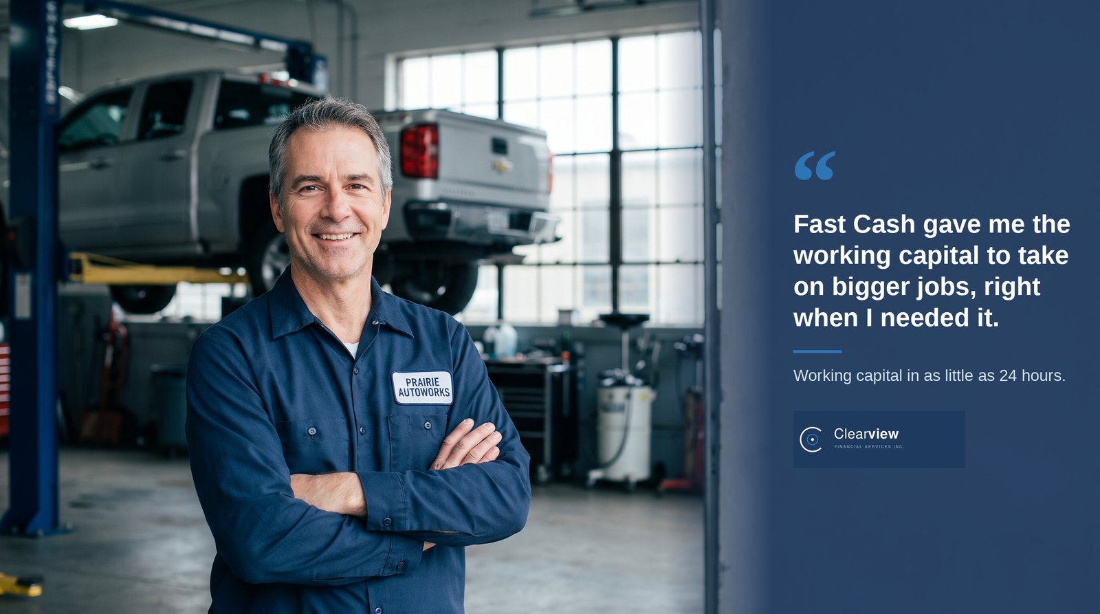 Fast Cash from Clearview gave an auto shop owner the working capital to take on bigger jobs, right when he needed it.